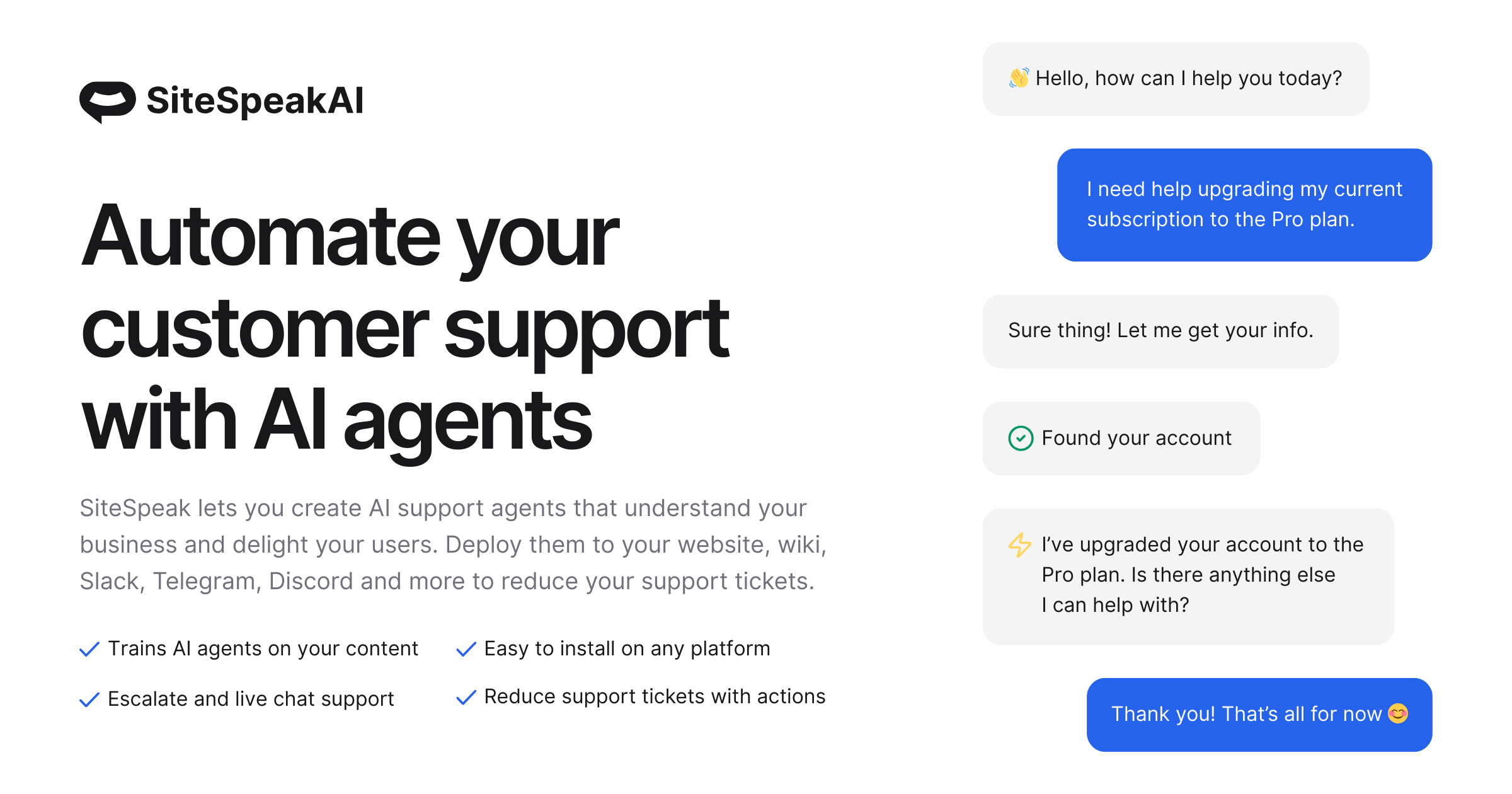 SiteSpeakAI product screenshot
