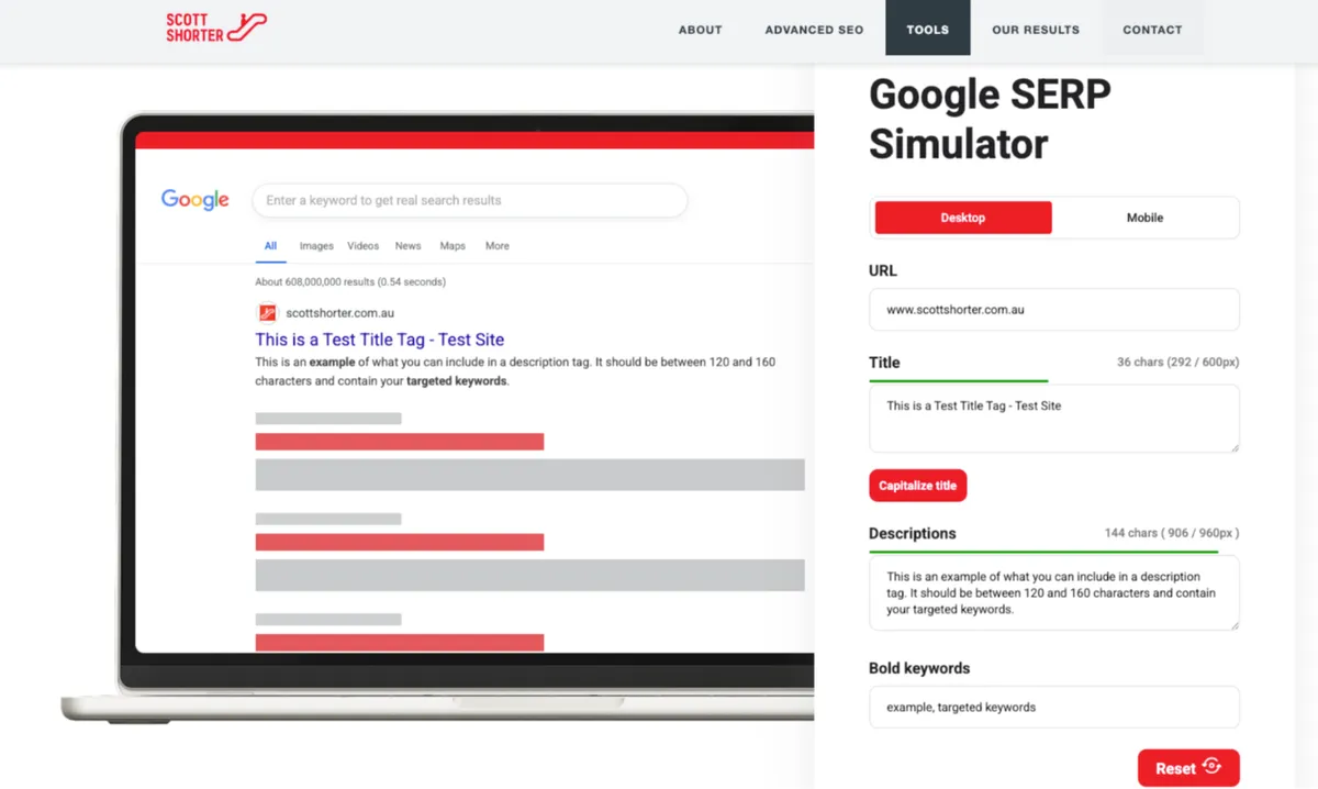 Google SERP Simulator product screenshot