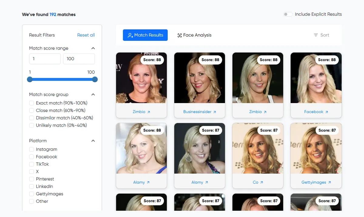 PreCheck - Find your Face Online product screenshot