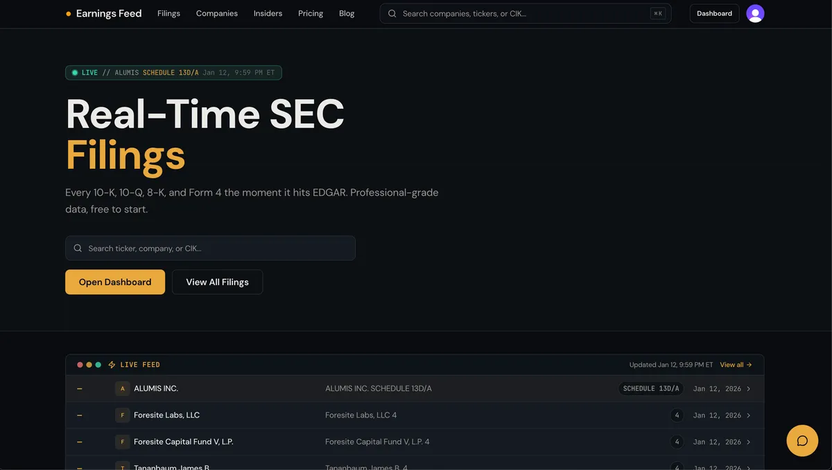 Earnings Feed product screenshot