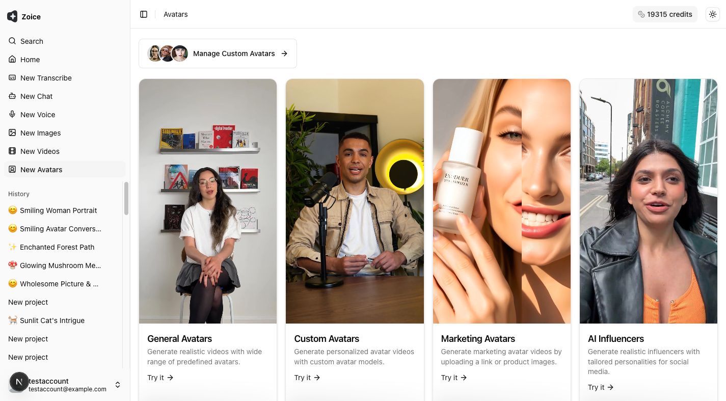 Zoice product screenshot