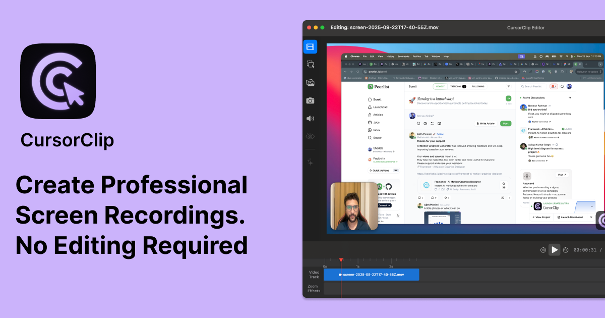 CursorClip: Screen Recorder With Auto Zoom product screenshot