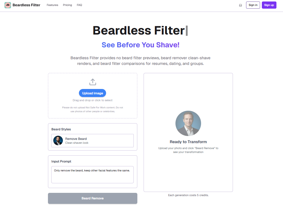 Beardless Filter product screenshot