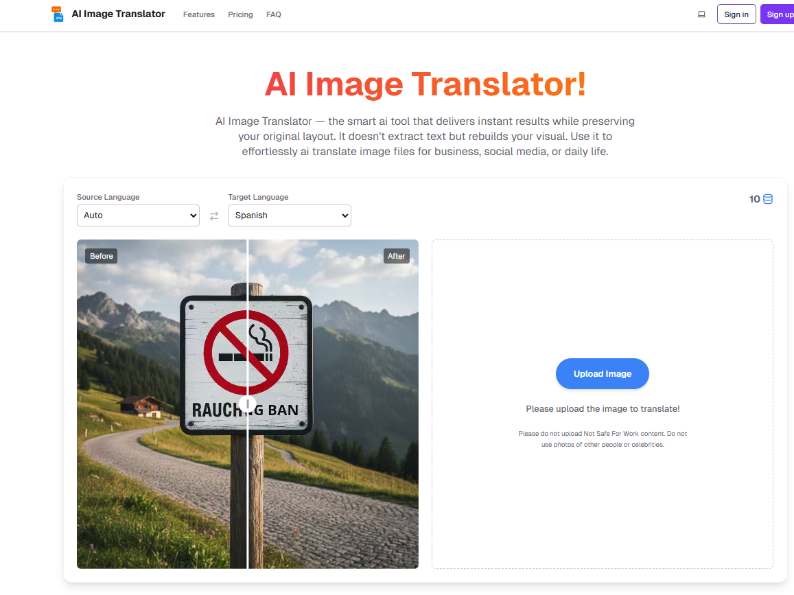 AI Image Translator product screenshot