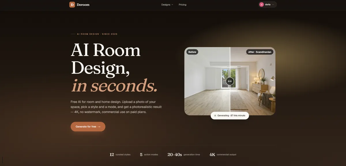 Deroom AI product screenshot