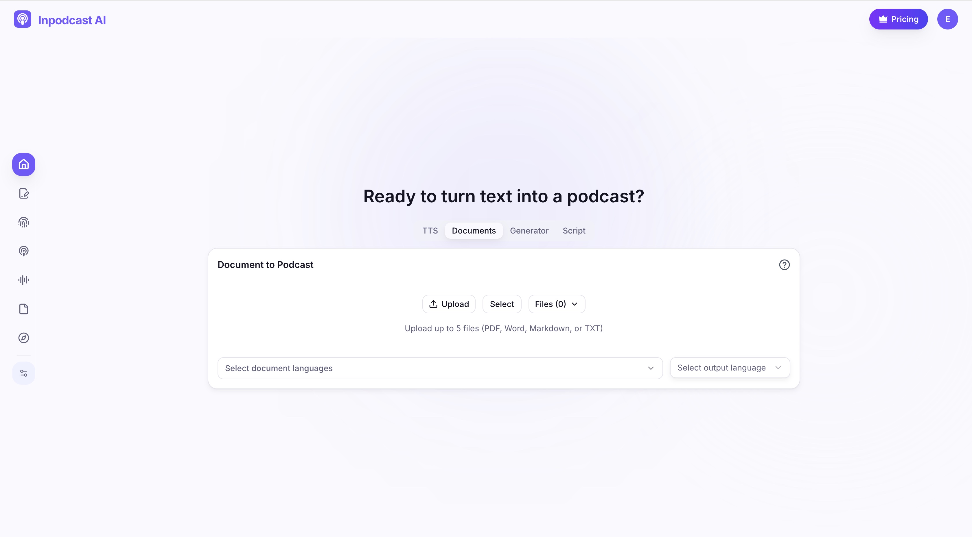Inpodcast AI product screenshot