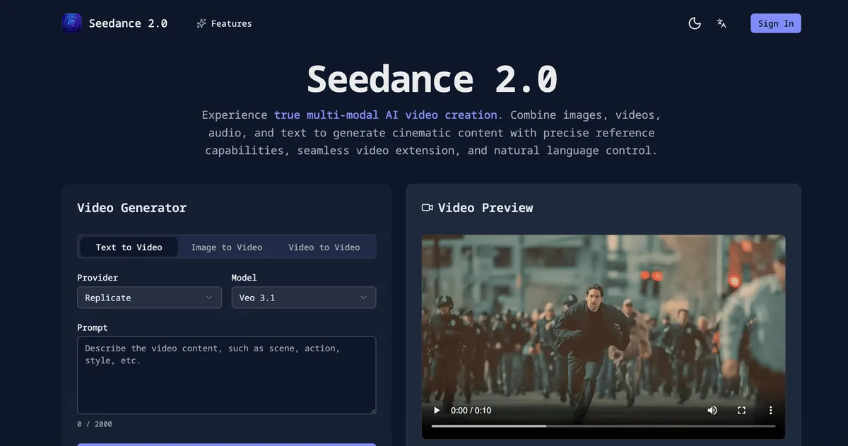 Seedance 2.0 product screenshot