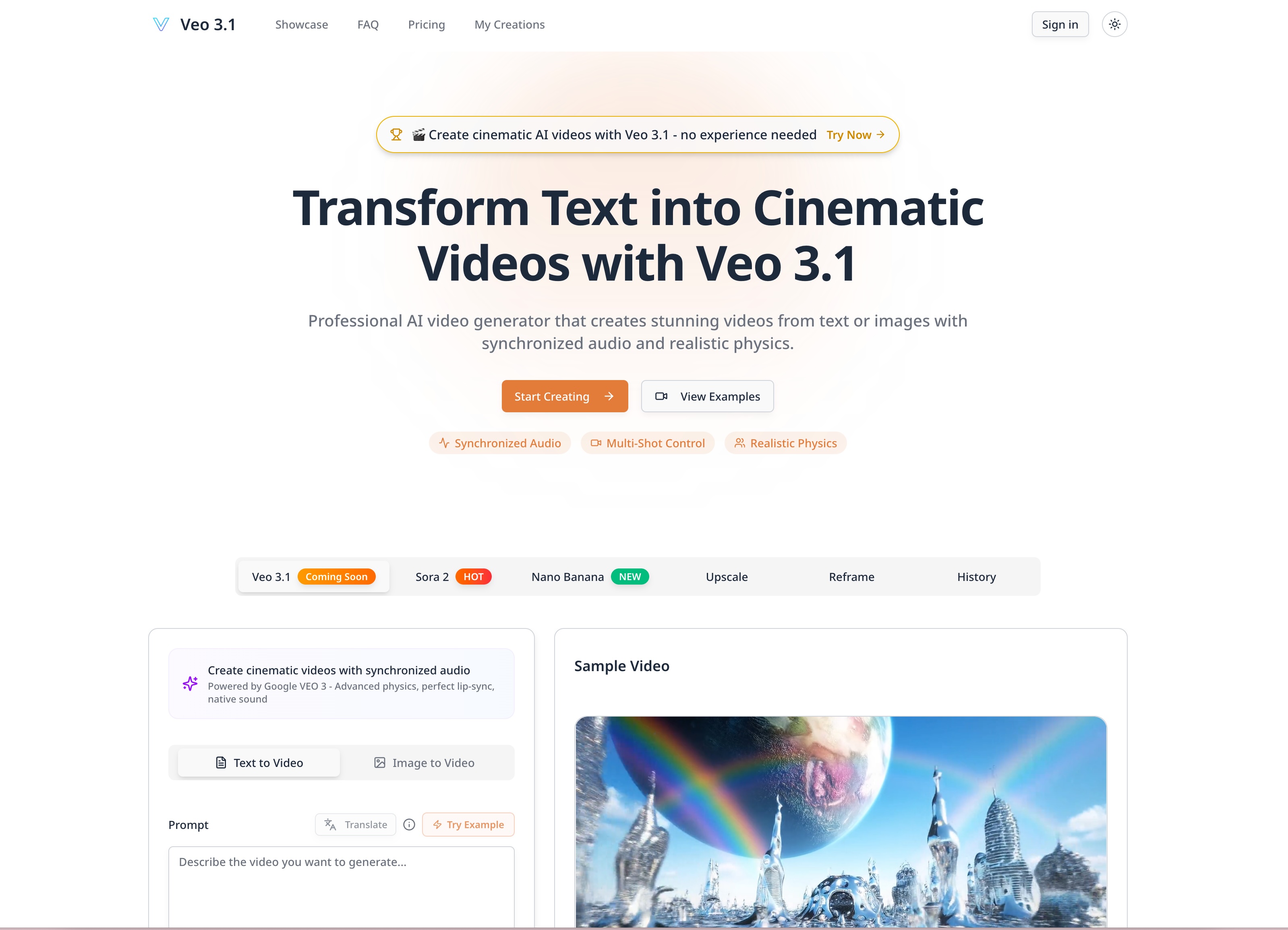 Veo 3.1 - Cinematic AI Video Generator with Audio product screenshot