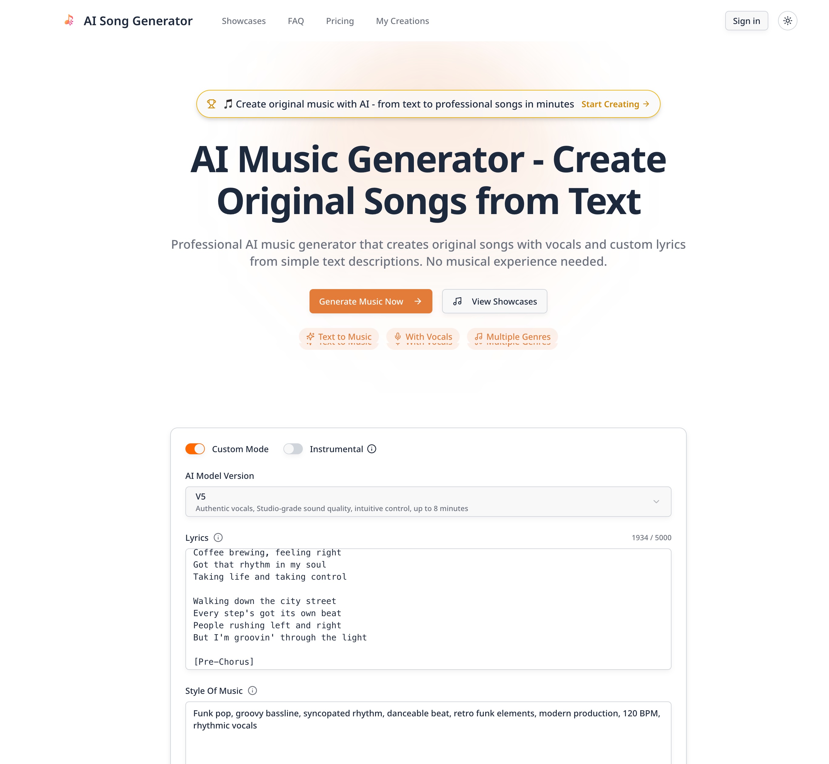 AI Music Generator product screenshot