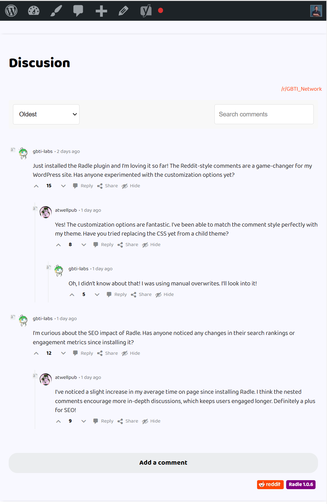 Radle – A WordPress Reddit Plugin - Product Image