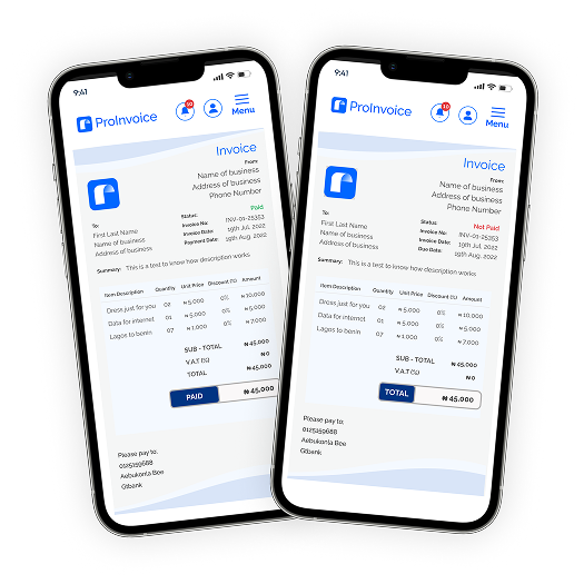 ProInvoice product screenshot