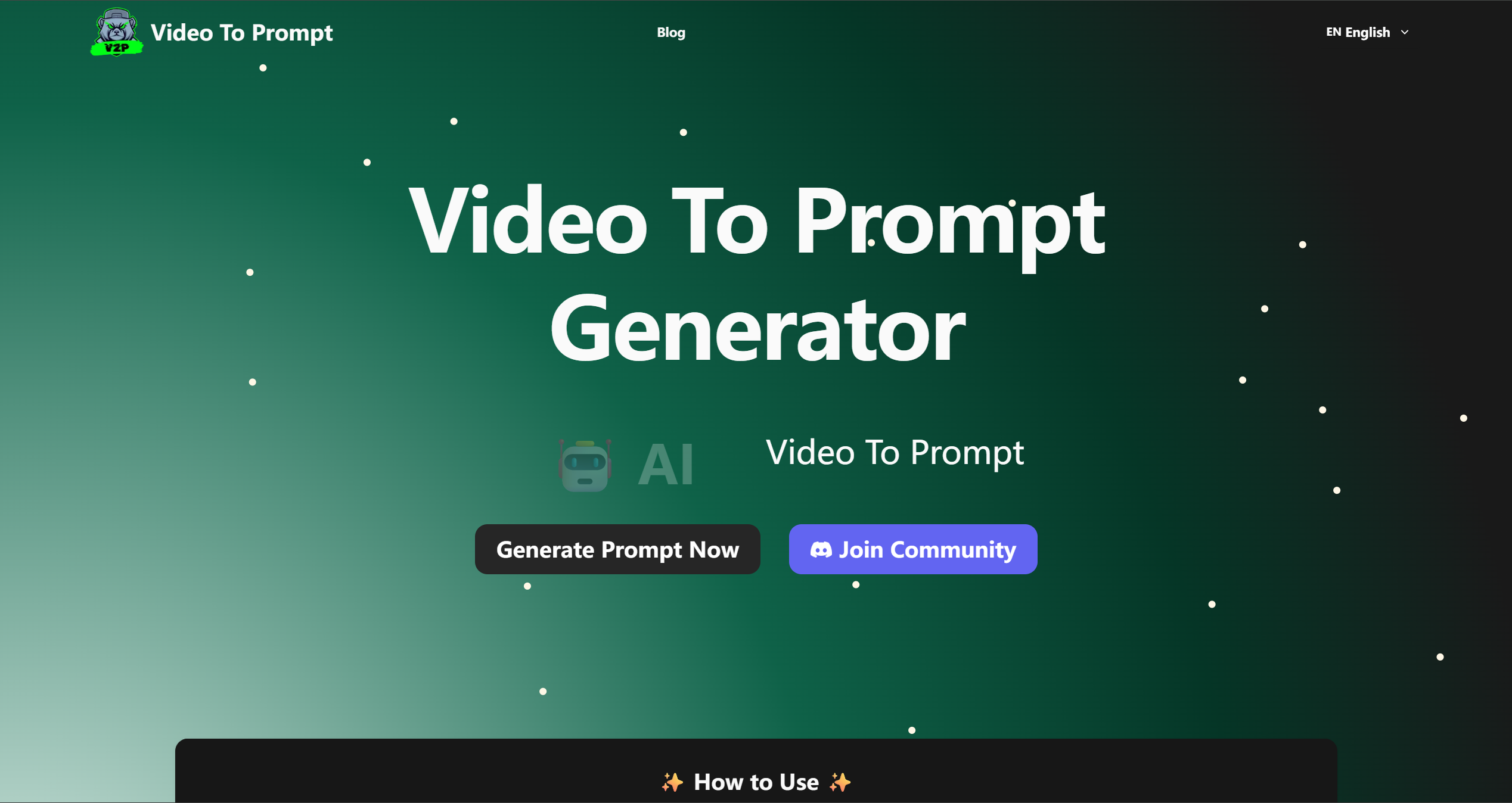 Video to prompt product screenshot
